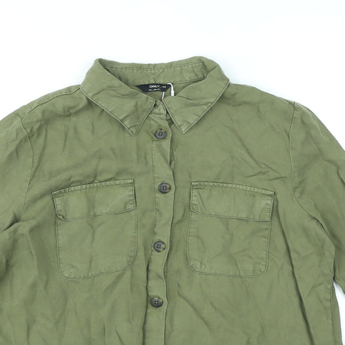 Only Womens Green Lyocell Basic Button-Up Size XS Collared