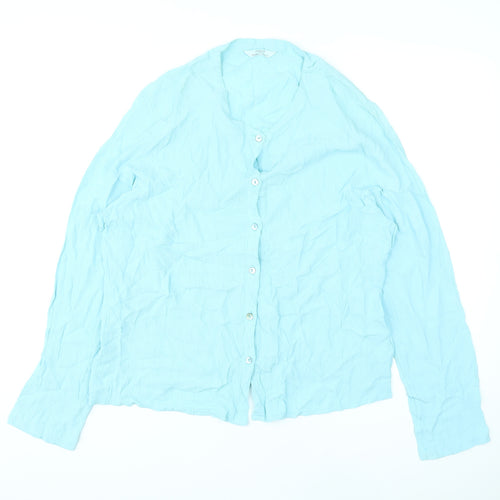Marks and Spencer Womens Blue Viscose Basic Button-Up Size 2 Round Neck