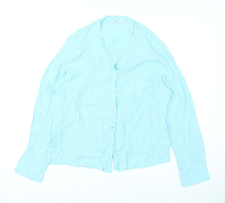 Marks and Spencer Womens Blue Viscose Basic Button-Up Size 2 Round Neck