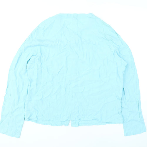 Marks and Spencer Womens Blue Viscose Basic Button-Up Size 2 Round Neck