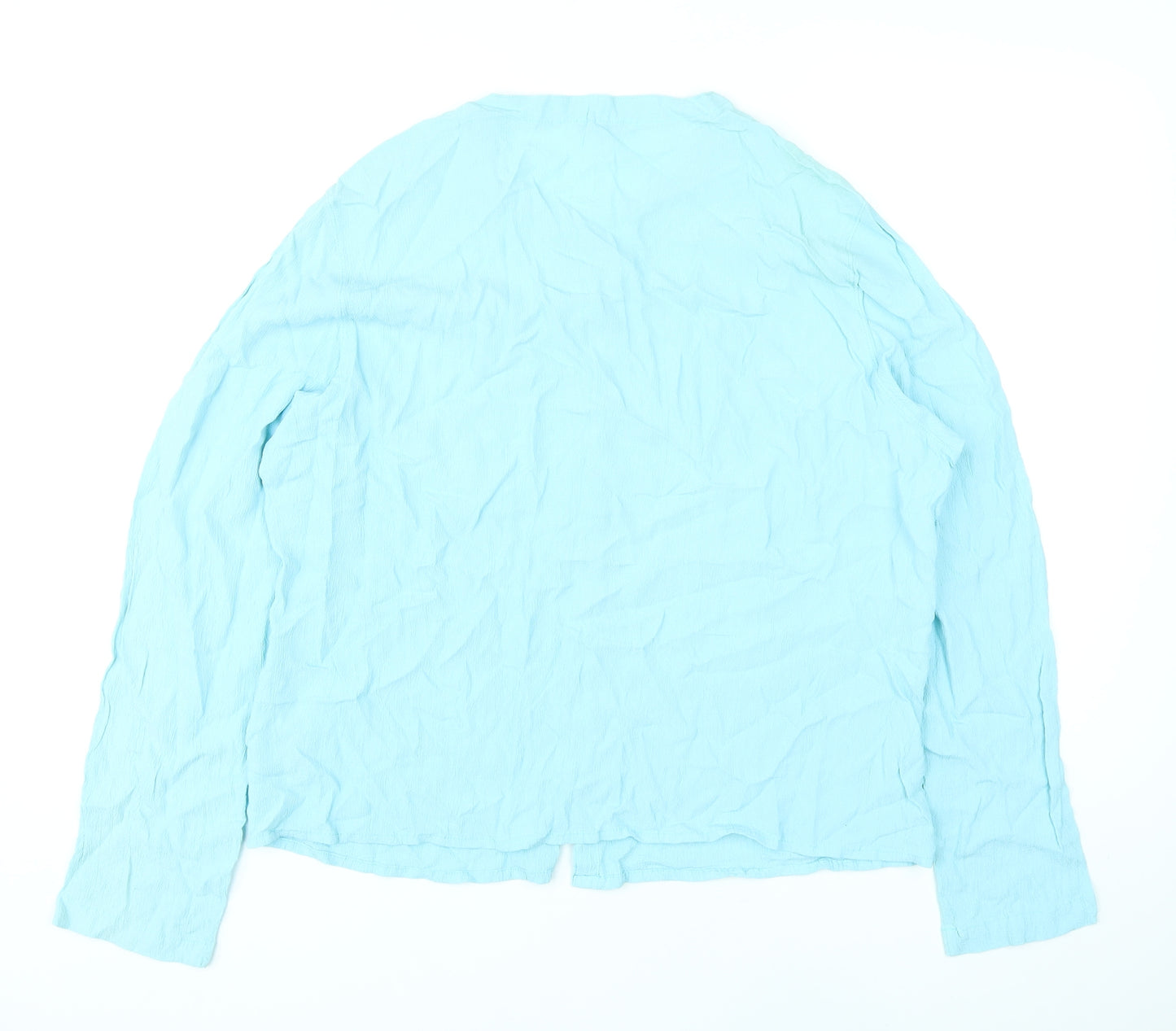 Marks and Spencer Womens Blue Viscose Basic Button-Up Size 2 Round Neck