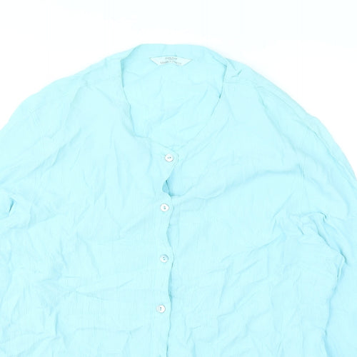 Marks and Spencer Womens Blue Viscose Basic Button-Up Size 2 Round Neck
