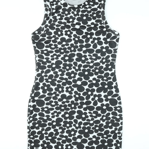 Divided by H&M Womens Black Floral Polyester Bodycon Size M Round Neck Pullover