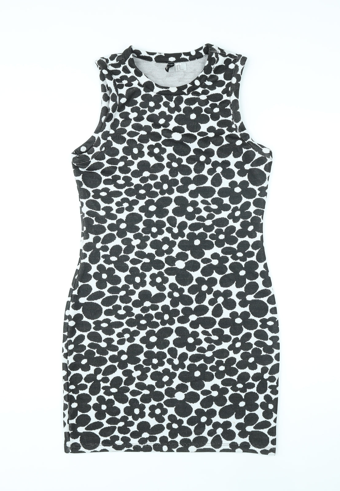 Divided by H&M Womens Black Floral Polyester Bodycon Size M Round Neck Pullover
