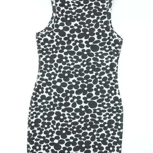 Divided by H&M Womens Black Floral Polyester Bodycon Size M Round Neck Pullover