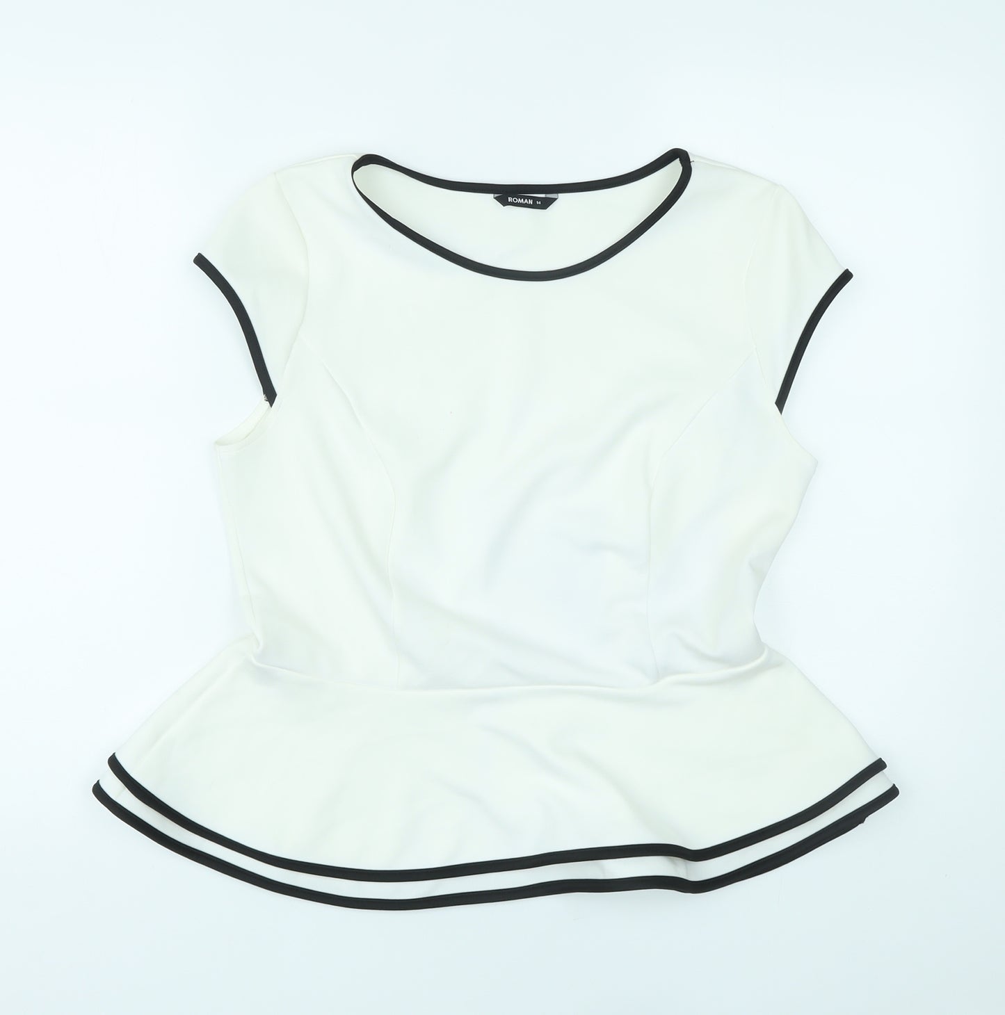 Roman Womens White Polyester Basic Blouse Size 14 Round Neck