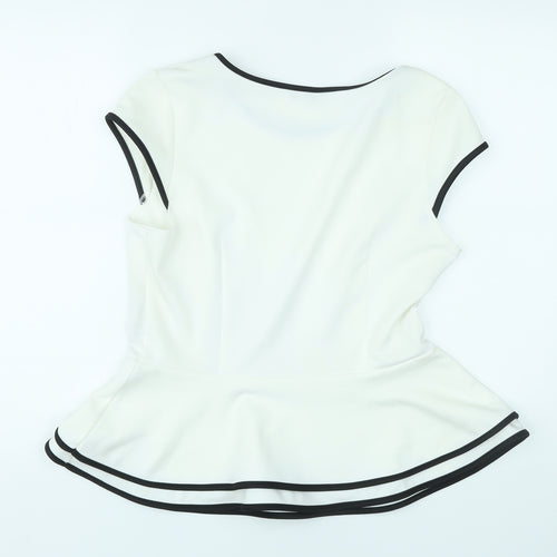 Roman Womens White Polyester Basic Blouse Size 14 Round Neck