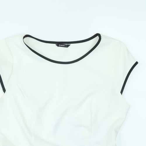 Roman Womens White Polyester Basic Blouse Size 14 Round Neck