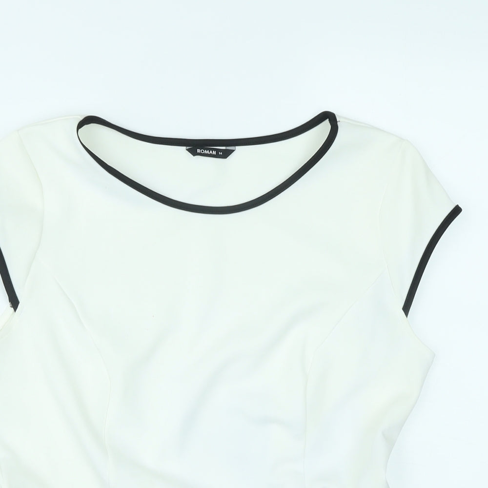 Roman Womens White Polyester Basic Blouse Size 14 Round Neck