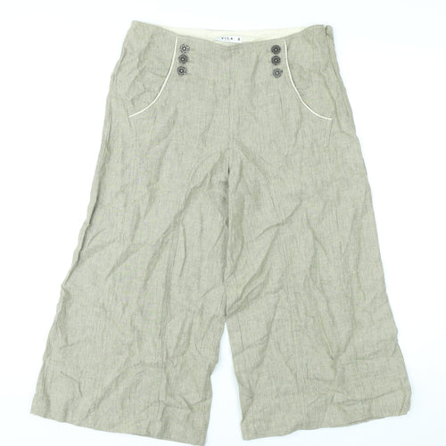 VILA Womens Green Striped Cotton Cropped Trousers Size S L20 in Regular Zip