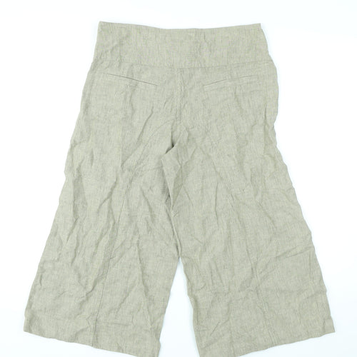 VILA Womens Green Striped Cotton Cropped Trousers Size S L20 in Regular Zip