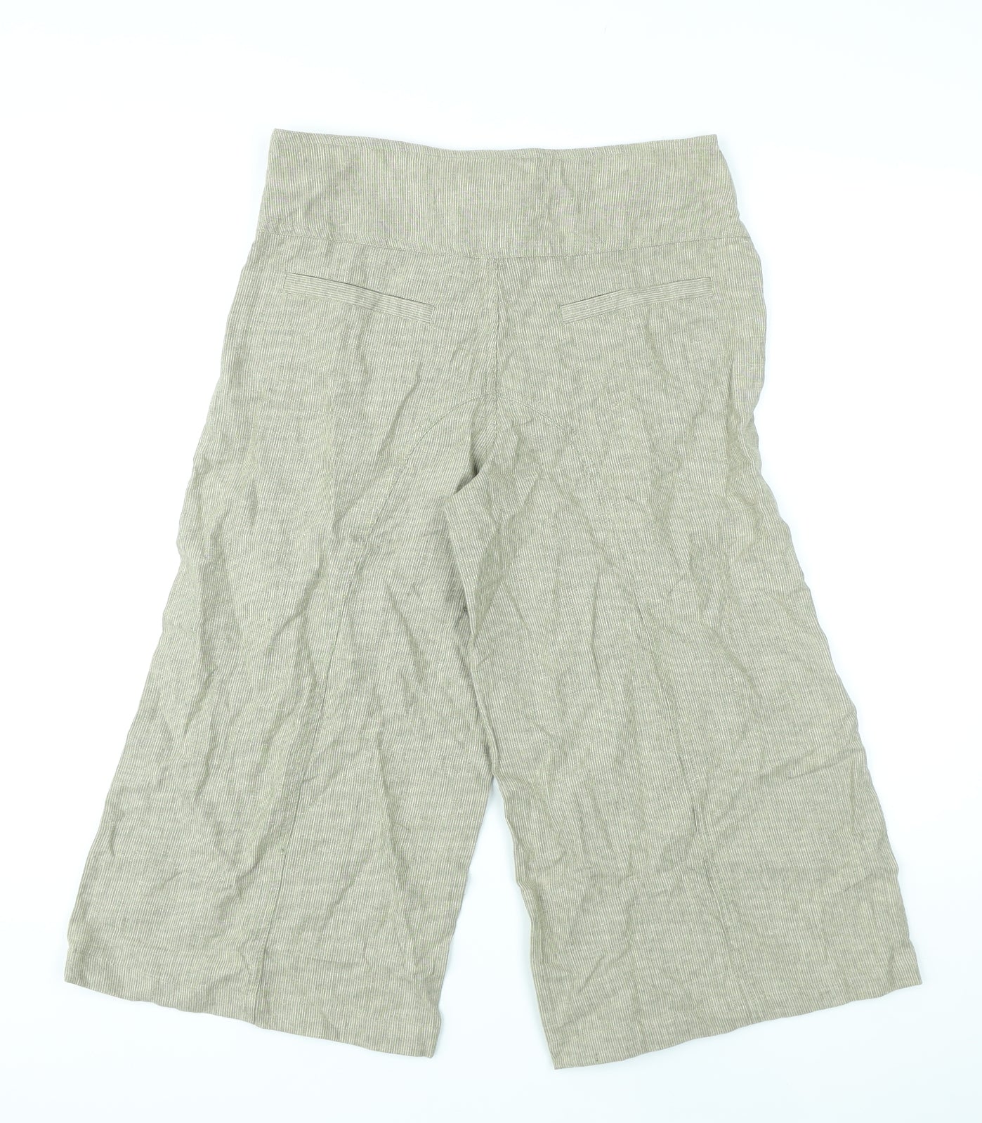 VILA Womens Green Striped Cotton Cropped Trousers Size S L20 in Regular Zip