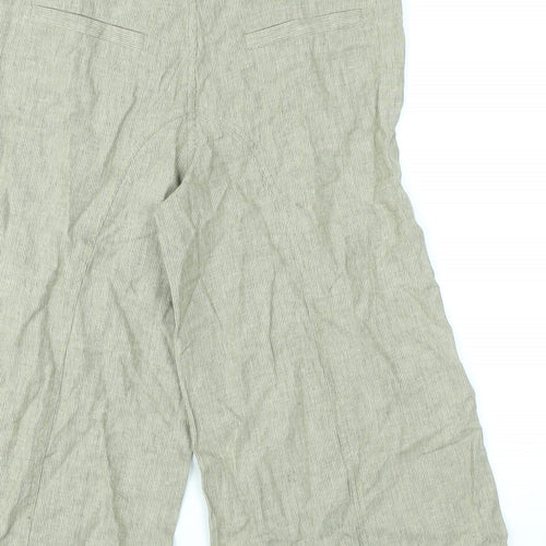 VILA Womens Green Striped Cotton Cropped Trousers Size S L20 in Regular Zip