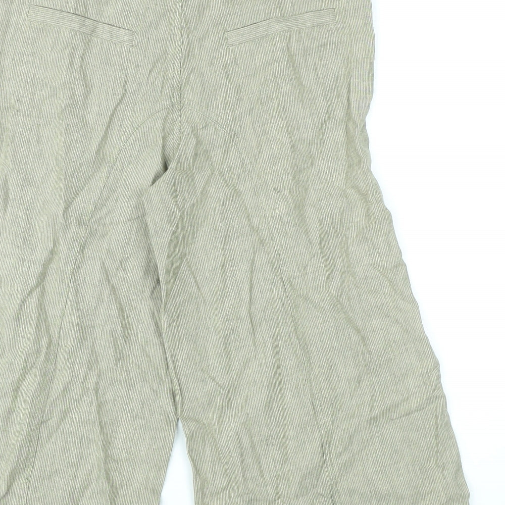 VILA Womens Green Striped Cotton Cropped Trousers Size S L20 in Regular Zip