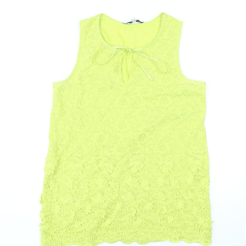 NEXT Womens Yellow Geometric Cotton Basic Tank Size 8 Round Neck