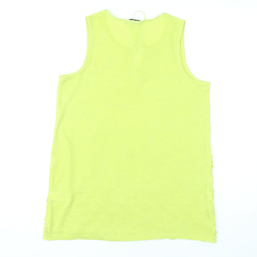 NEXT Womens Yellow Geometric Cotton Basic Tank Size 8 Round Neck