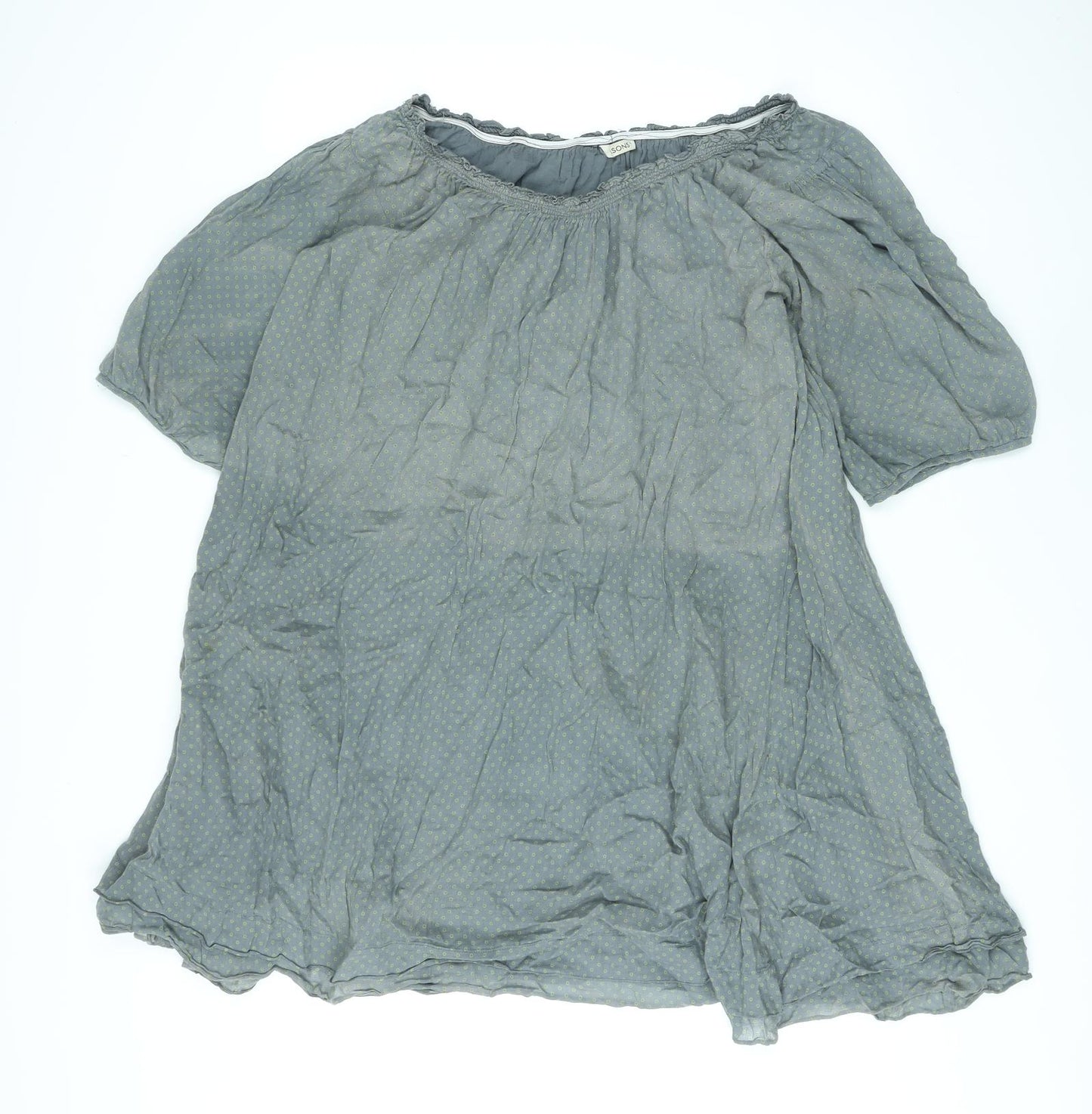Seasons Womens Grey Polka Dot Cotton A-Line Size L Round Neck Pullover
