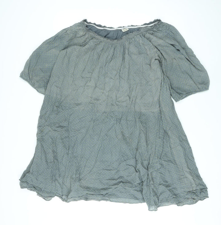 Seasons Womens Grey Polka Dot Cotton A-Line Size L Round Neck Pullover