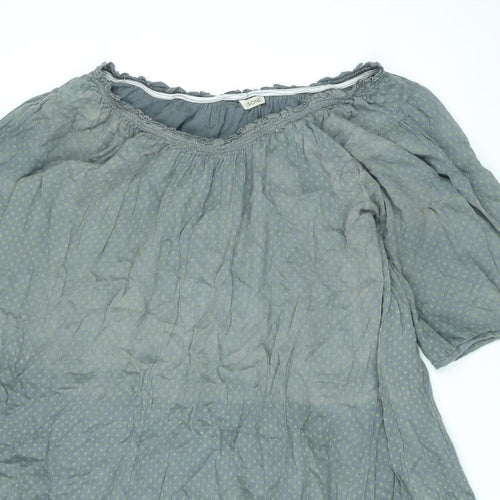 Seasons Womens Grey Polka Dot Cotton A-Line Size L Round Neck Pullover