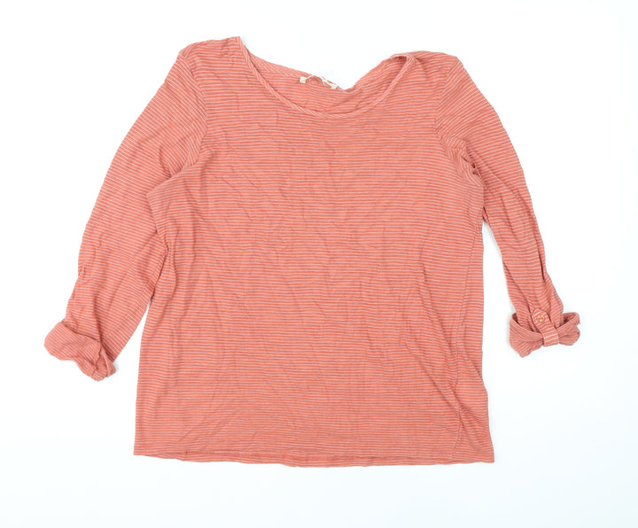 Marks and Spencer Womens Orange Striped Cotton Basic Blouse Size 14 Round Neck