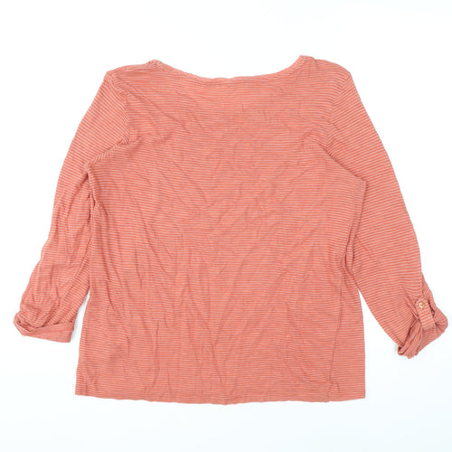 Marks and Spencer Womens Orange Striped Cotton Basic Blouse Size 14 Round Neck
