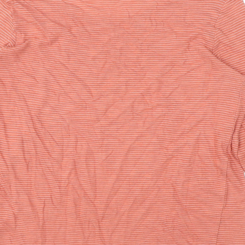 Marks and Spencer Womens Orange Striped Cotton Basic Blouse Size 14 Round Neck