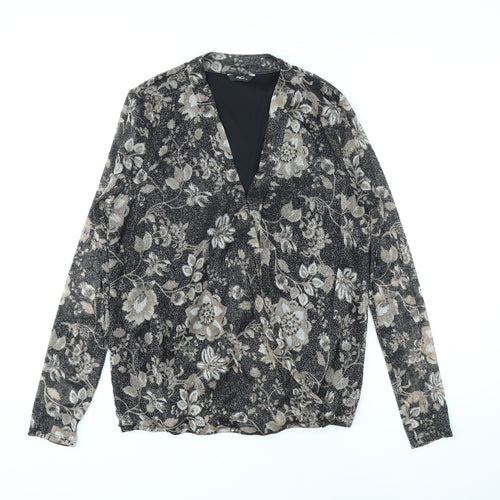 M&Co Womens Beige Floral Nylon Basic Blouse Size 10 V-Neck