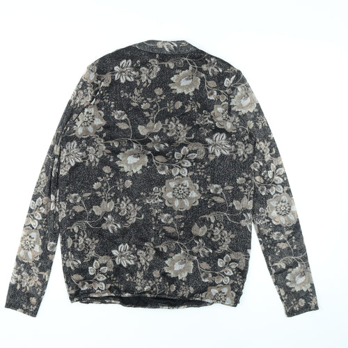 M&Co Womens Beige Floral Nylon Basic Blouse Size 10 V-Neck