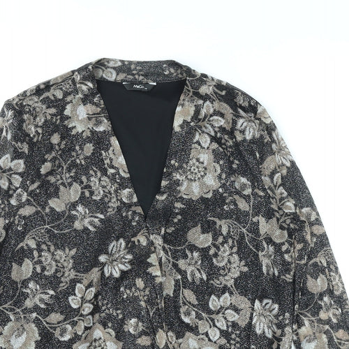 M&Co Womens Beige Floral Nylon Basic Blouse Size 10 V-Neck