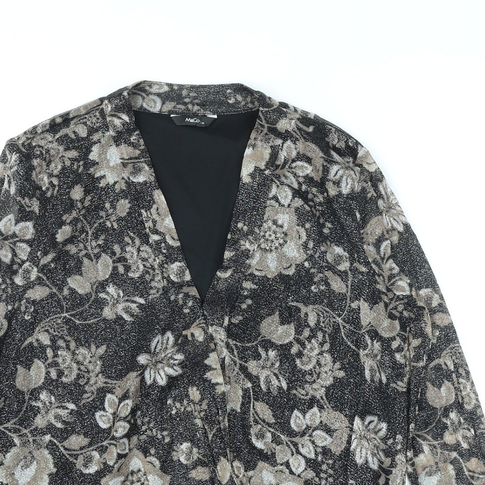 M&Co Womens Beige Floral Nylon Basic Blouse Size 10 V-Neck