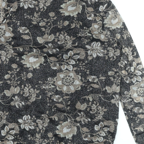 M&Co Womens Beige Floral Nylon Basic Blouse Size 10 V-Neck