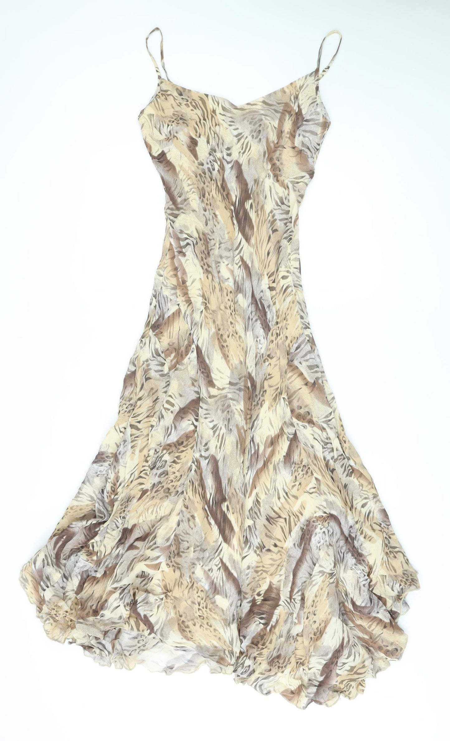Per Una Womens Brown Animal Print Viscose A-Line Size 10 V-Neck Pullover - Leopard and Tiger Print