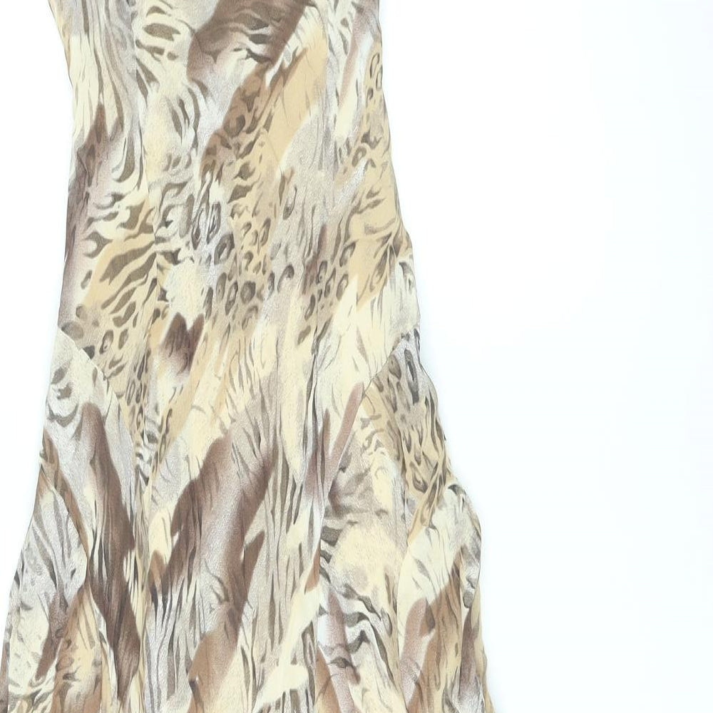 Per Una Womens Brown Animal Print Viscose A-Line Size 10 V-Neck Pullover - Leopard and Tiger Print