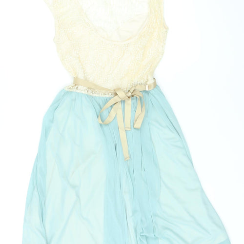 Miss Selfridge Womens Blue Polyester A-Line Size 10 Round Neck Pullover