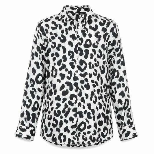 Front view of Zara women’s grey animal print polyester basic button-up, size XS, collared - leopard pattern