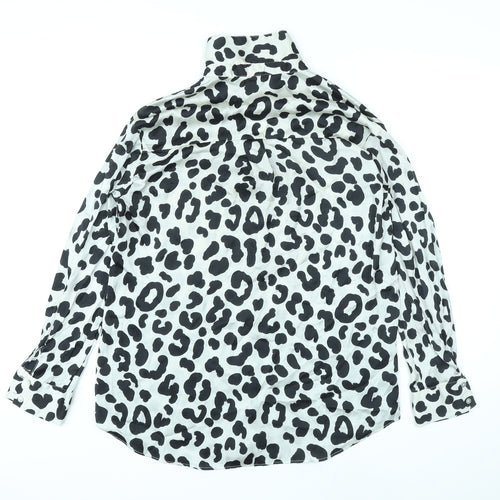Zara Womens Grey Animal Print Polyester Basic Button-Up Size XS Collared - Leopard Pattern