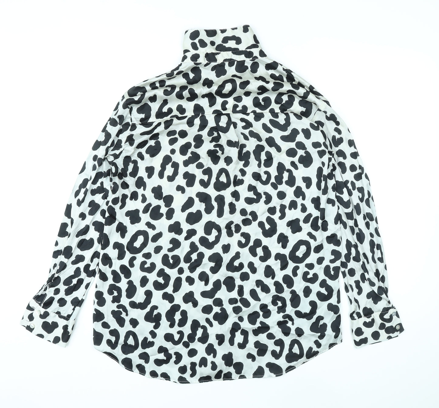 Zara Womens Grey Animal Print Polyester Basic Button-Up Size XS Collared - Leopard Pattern