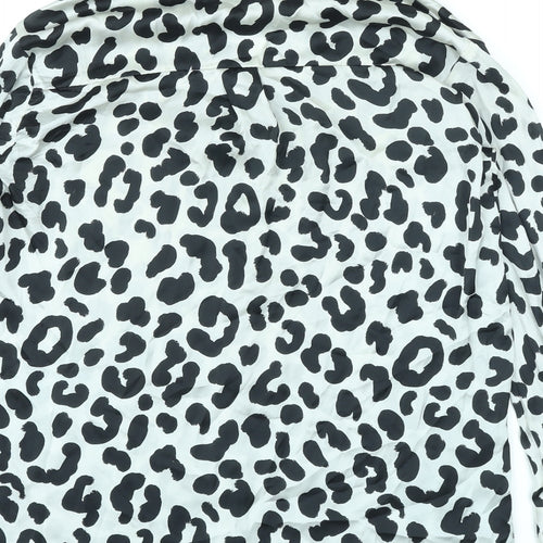 Zara Womens Grey Animal Print Polyester Basic Button-Up Size XS Collared - Leopard Pattern