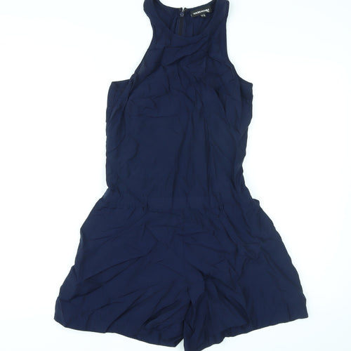 Warehouse Womens Blue Vinyl Playsuit One-Piece Size 8 Zip