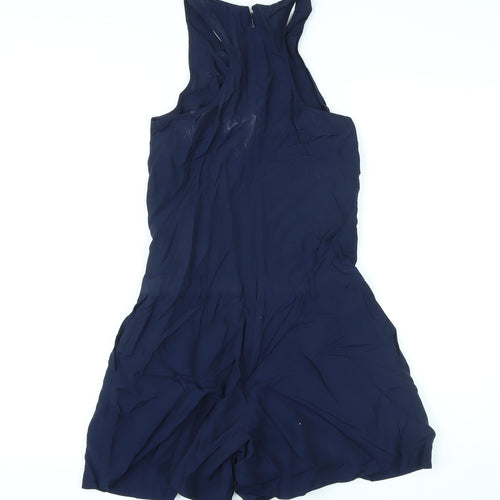 Warehouse Womens Blue Vinyl Playsuit One-Piece Size 8 Zip