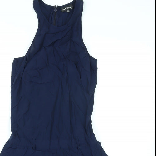 Warehouse Womens Blue Vinyl Playsuit One-Piece Size 8 Zip