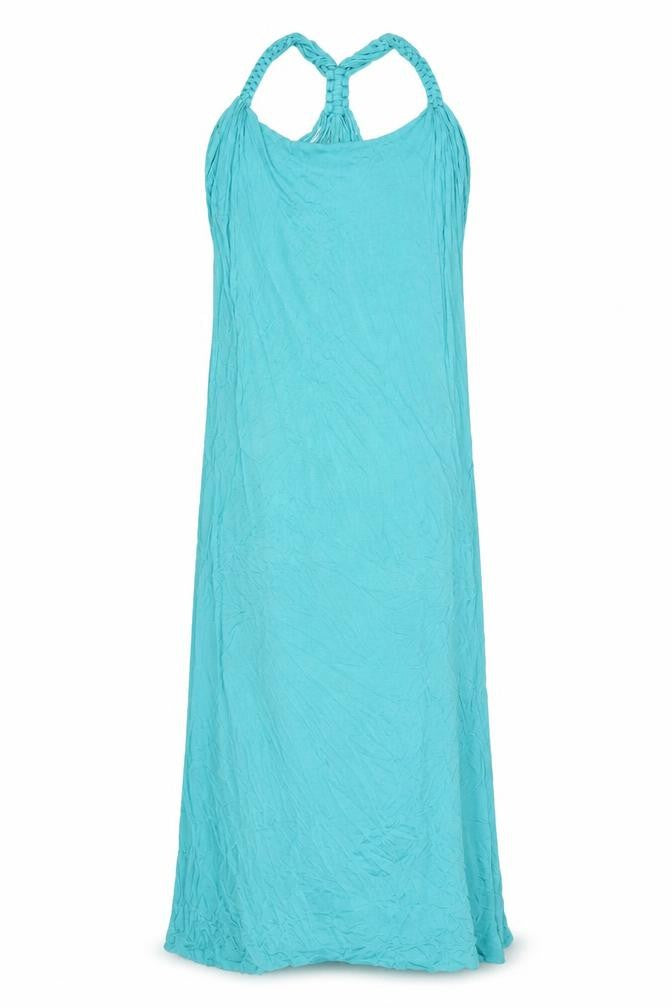 Front view of French Connection women’s blue viscose maxi, size UK 10, round neck pullover