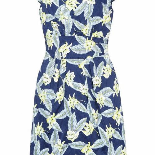 Marc Angelo Womens Blue Floral Cotton A-Line Size 8 Round Neck Zip