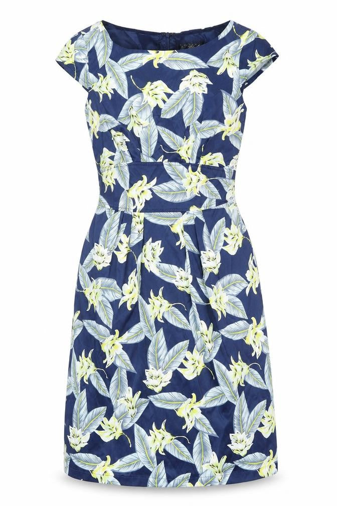 Marc Angelo Womens Blue Floral Cotton A-Line Size 8 Round Neck Zip