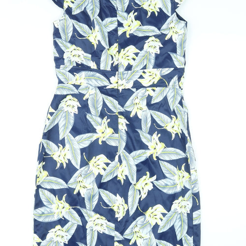 Marc Angelo Womens Blue Floral Cotton A-Line Size 8 Round Neck Zip