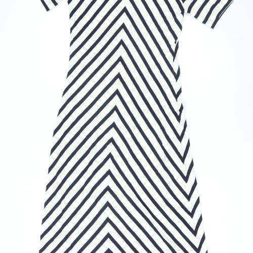 Classic Womens Ivory Geometric Viscose Maxi Size 12 V-Neck Pullover