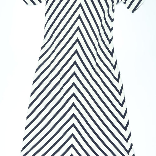 Classic Womens Ivory Geometric Viscose Maxi Size 12 V-Neck Pullover