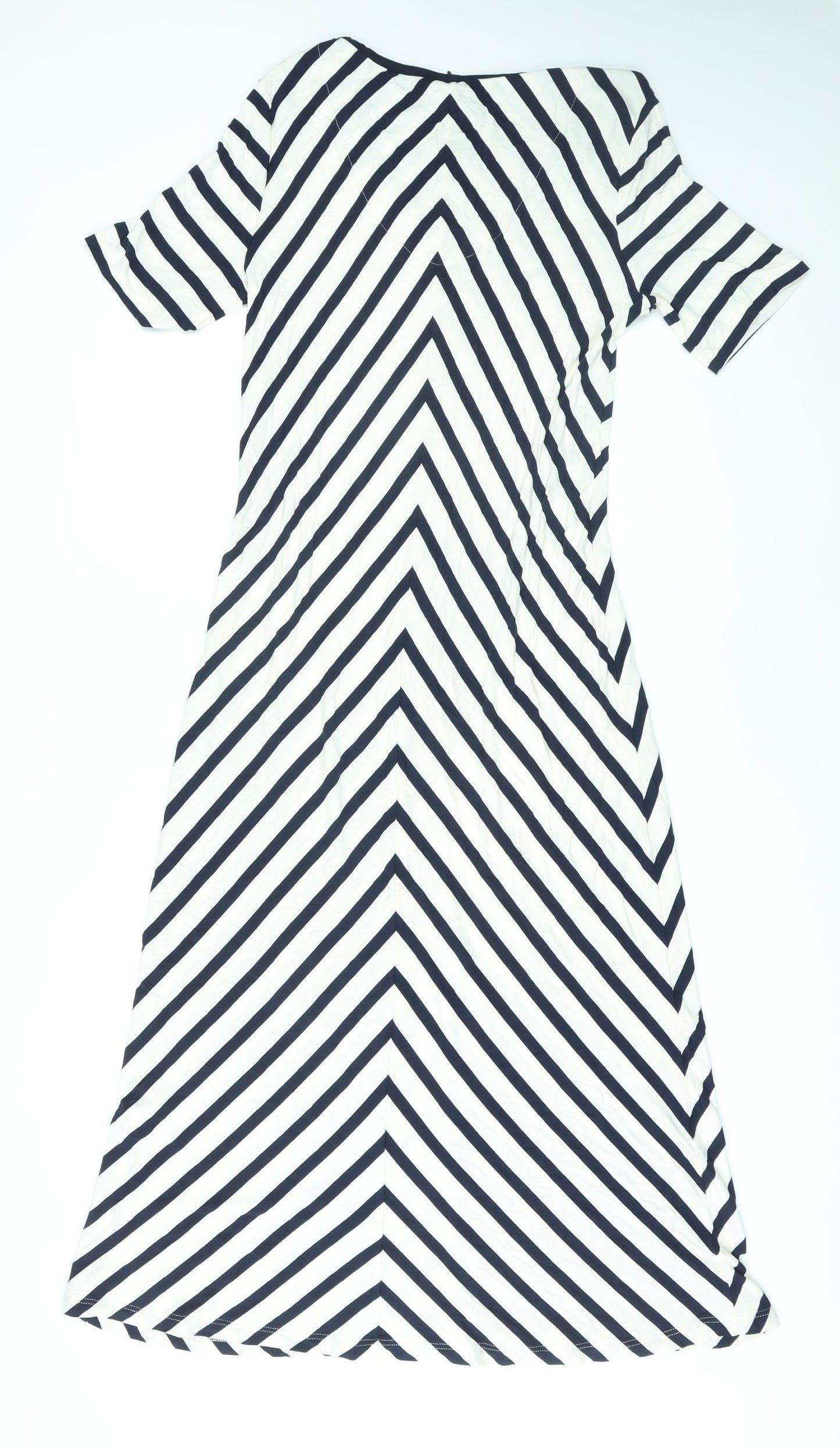 Classic Womens Ivory Geometric Viscose Maxi Size 12 V-Neck Pullover