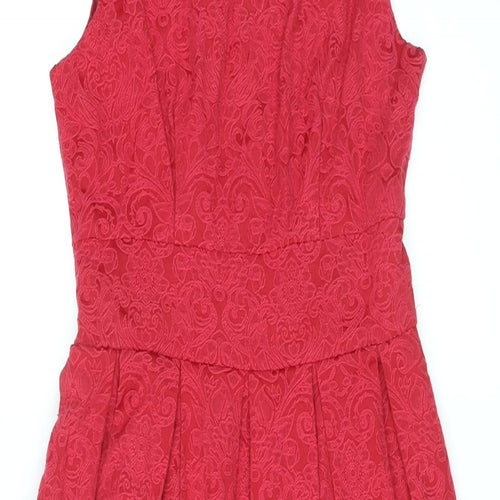 Lindy Bop Womens Pink Geometric Polyester A-Line Size 10 Scoop Neck Zip