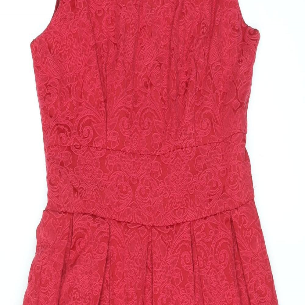 Lindy Bop Womens Pink Geometric Polyester A-Line Size 10 Scoop Neck Zip